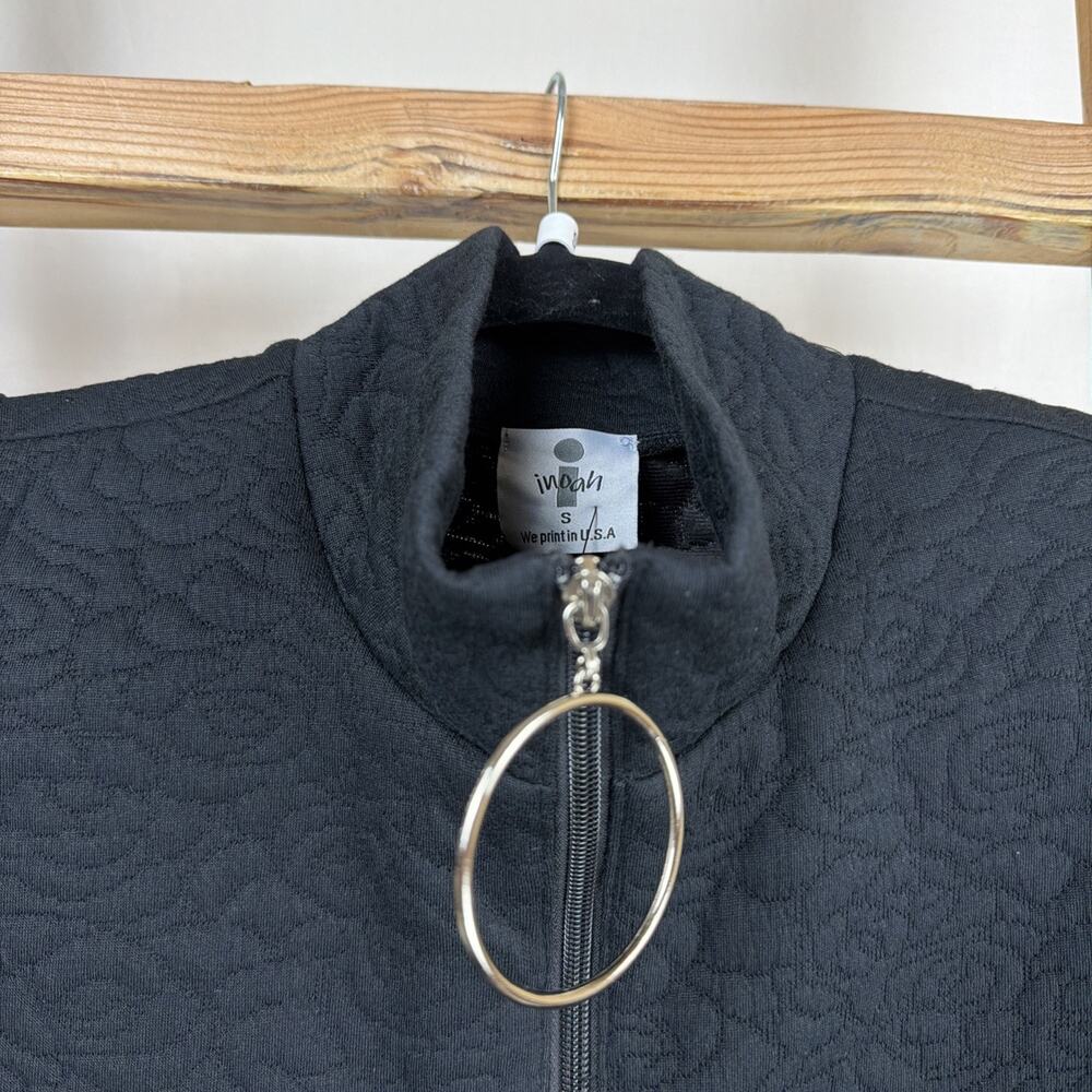 NWT Inoah Black With Embossed Roses Zip Front Tunic Dress #1135 SMALL - Picture 2 of 5